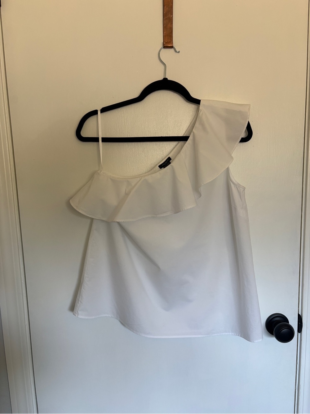 Ann Taylor White One-Shoulder Ruffle Camisole